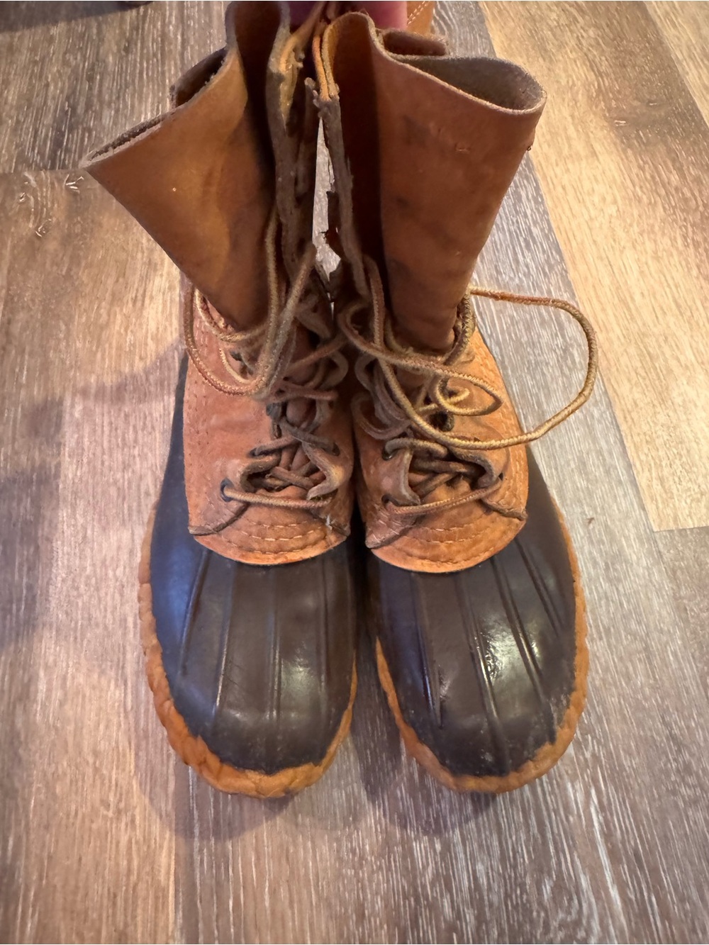 L.L. Bean Brown Leather and Dark Brown Rubber Duck Boots.  Vintage.  Size 9.5